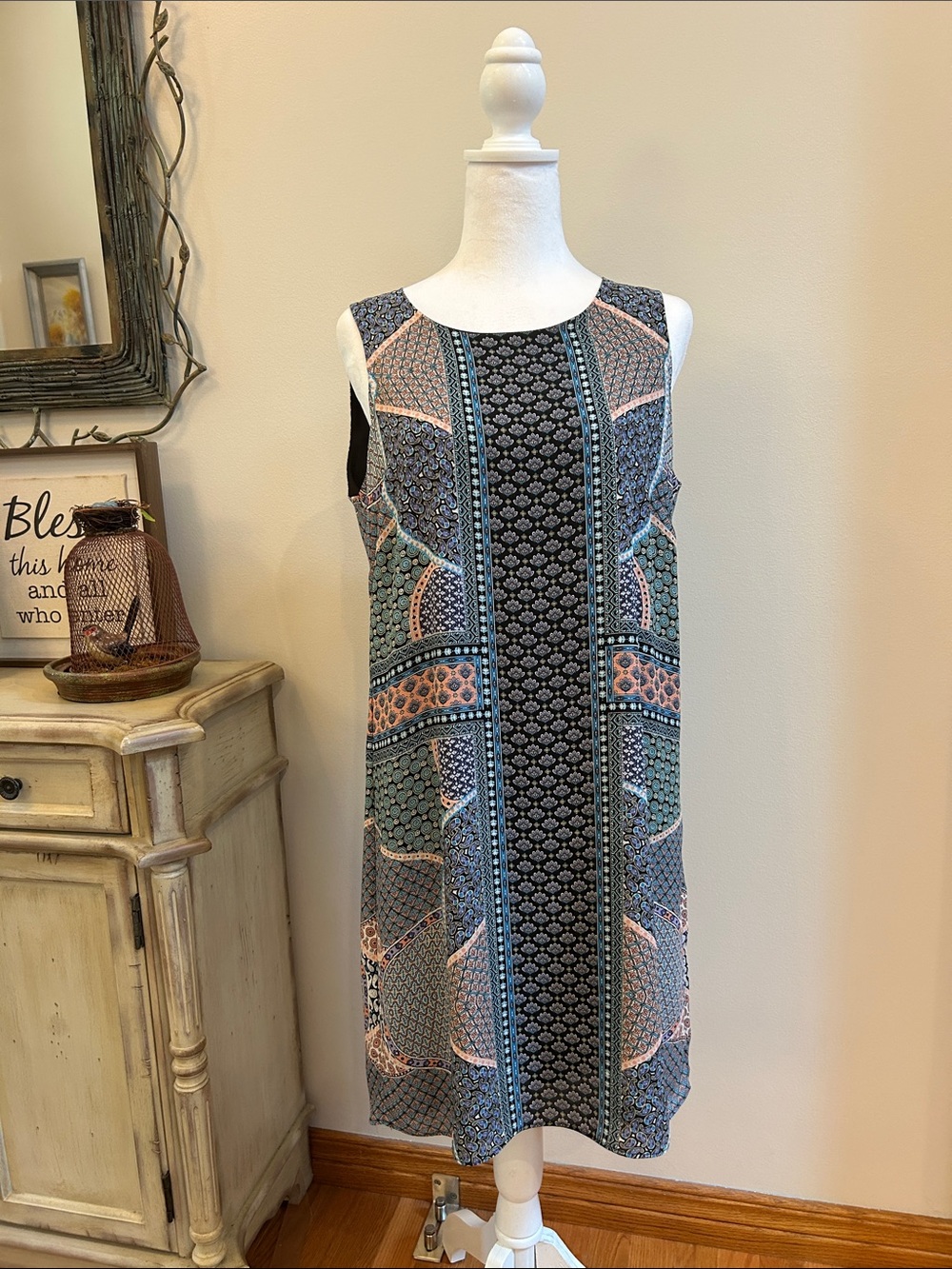 Rose & Olive Sleeveless Midi Dress in Black, Blue, Peach